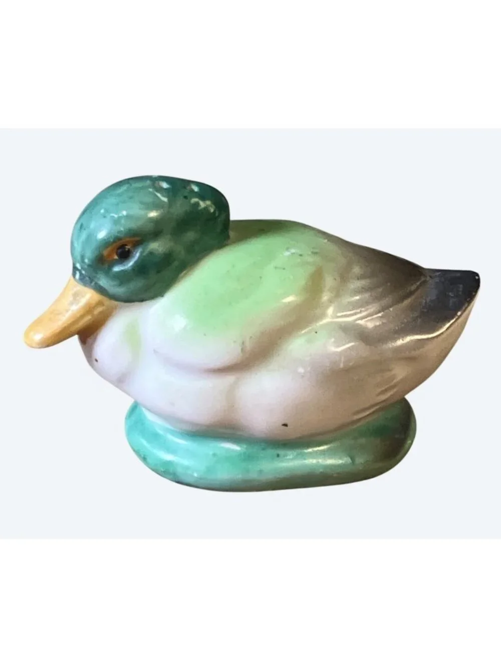 Vintage Ceramic Duck Salt Pepper Shakers Hand Painted Green Yellow Mallard Pair